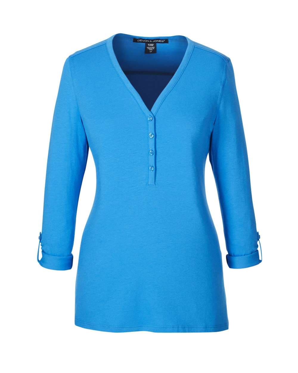 Devon & Jones DP186W Women's Perfect Fit Y-Placket Convertible Sleeve Knit Top