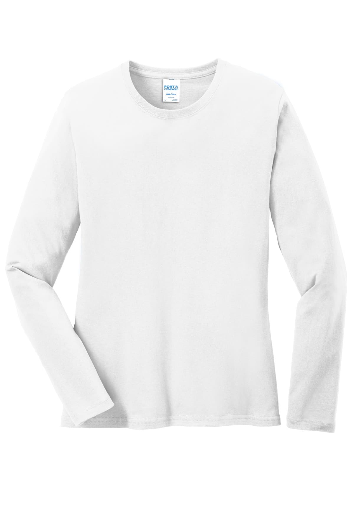 Port & Co LPC54LS Women's Long Sleeve Core Cotton Tee in White