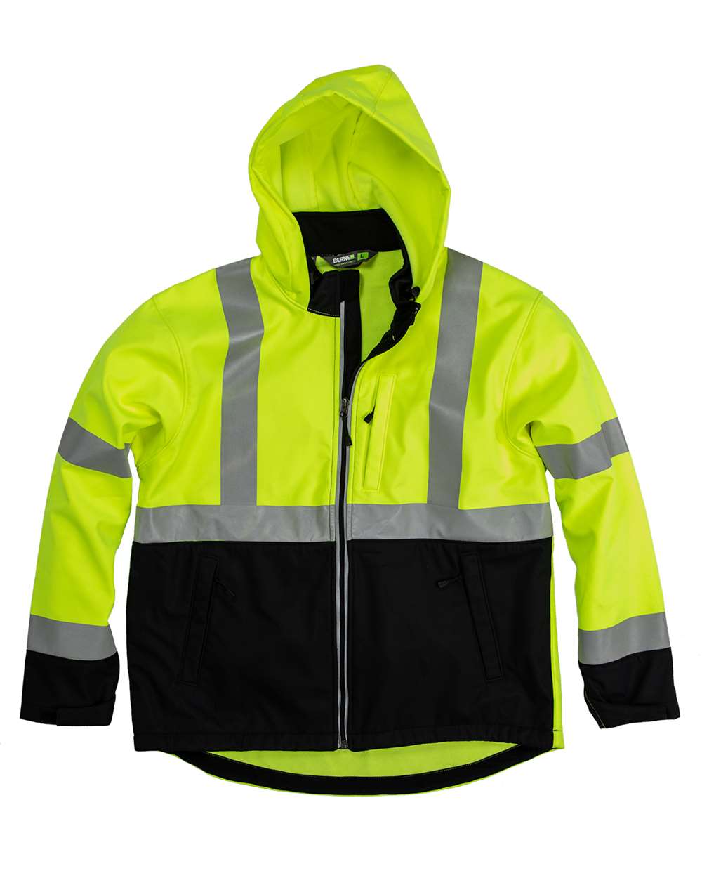 Berne Apparel HVJS206T Men's Tall Hi-Vis Class 3 Hooded Soft Shell Jacket