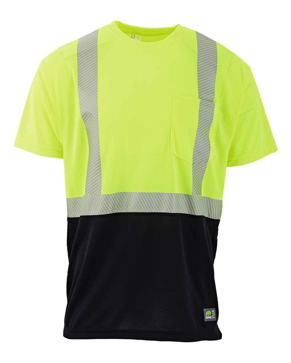 Berne Apparel HVK017T Men's Tall Hi-Vis Class 2 Color Blocked Pocket T-Shirt