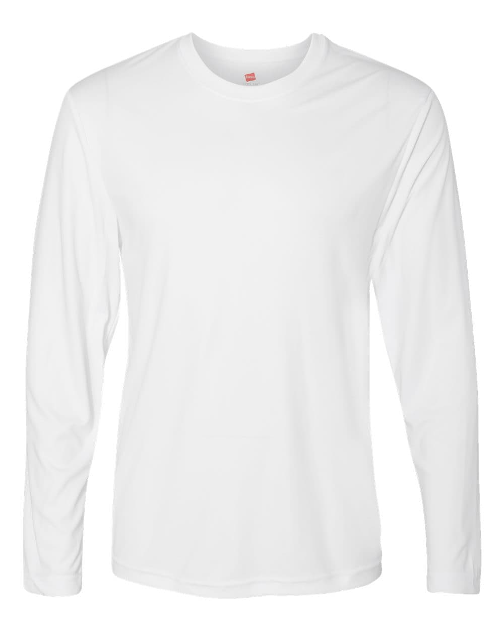 Hanes 482L Unisex Cool DRI Long Sleeve Performance T-Shirt in White