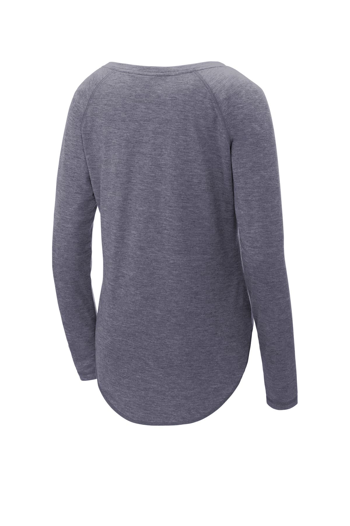 Sport-Tek LST400LS Women's PosiCharge Long Sleeve Tri-Blend Wicking Scoop Neck Raglan Tee in True Navy Heather