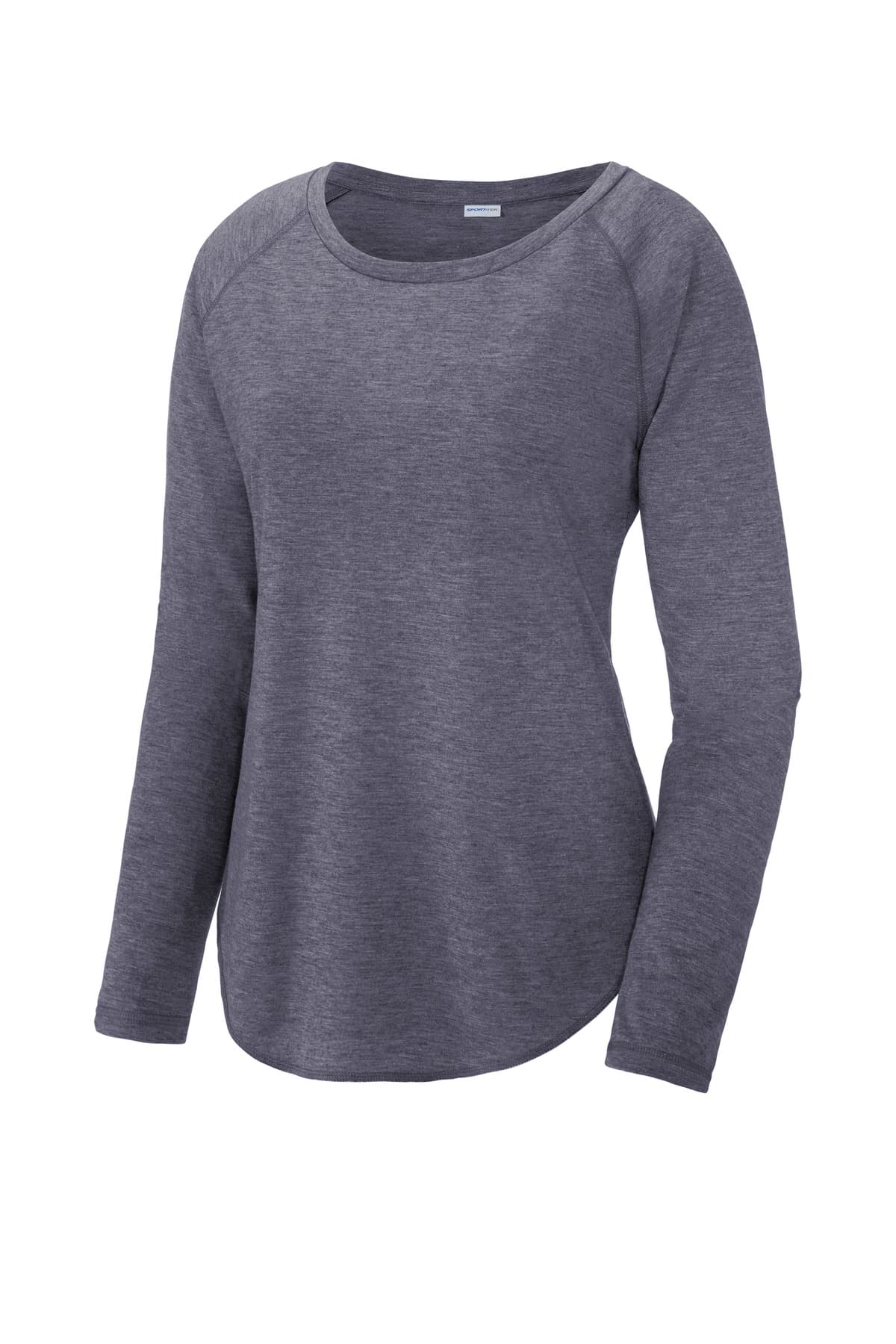 Sport-Tek LST400LS Women's PosiCharge Long Sleeve Tri-Blend Wicking Scoop Neck Raglan Tee in True Navy Heather